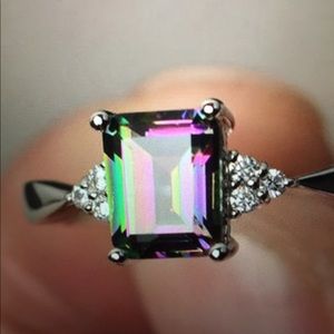 Silver Fashion Rainbow Mystic Topaz Ring Size 10 NEW
